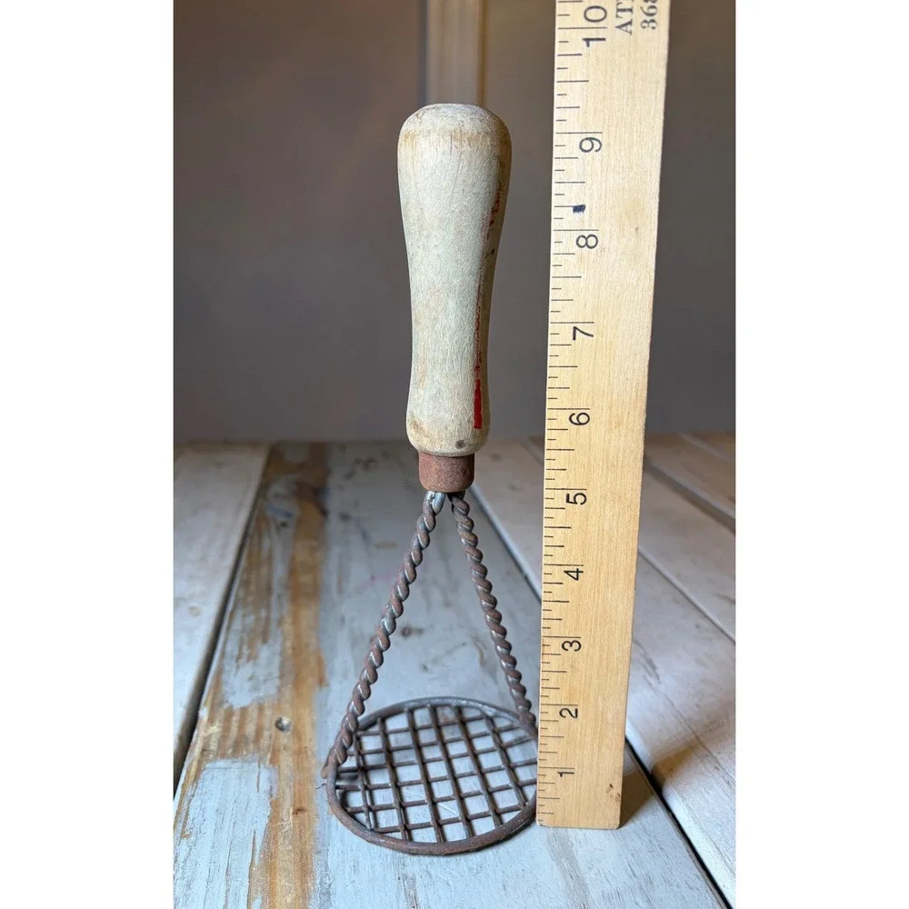 Vintage Antique Wire Potato Masher Primitive Kitchen Tool Wood Handle c1 900
